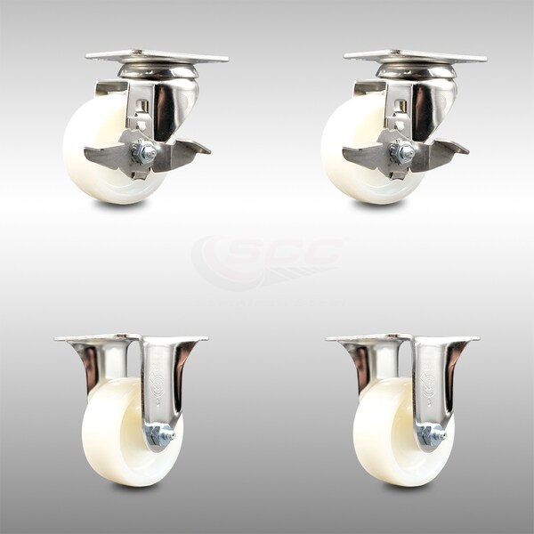 Service Caster 3 Inch 316SS Nylon Wheel Swivel Top Plate Caster Brake 2 Rigid SCC, 2PK SCC-SS31620S314-NYS-TLB-2-R-2 - main